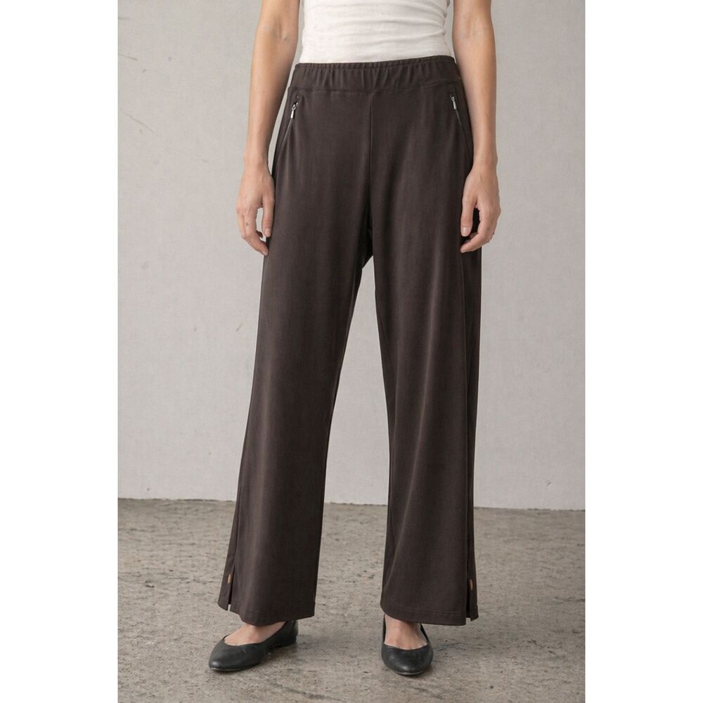 Lucy Pull-on Wide Leg Elastic Waist Leggings Brown M Short - Picture 9 of 10